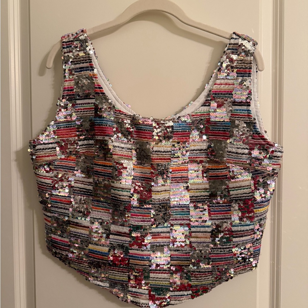 Queen of Sparkles Multicolor tweed Sequin Women's Top - Picture 2 of 4